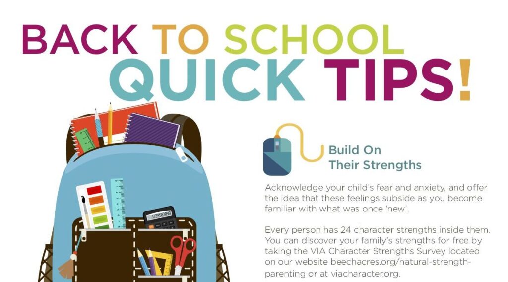 White Back to School Quick Tips BAPC graphic with a backpack on it