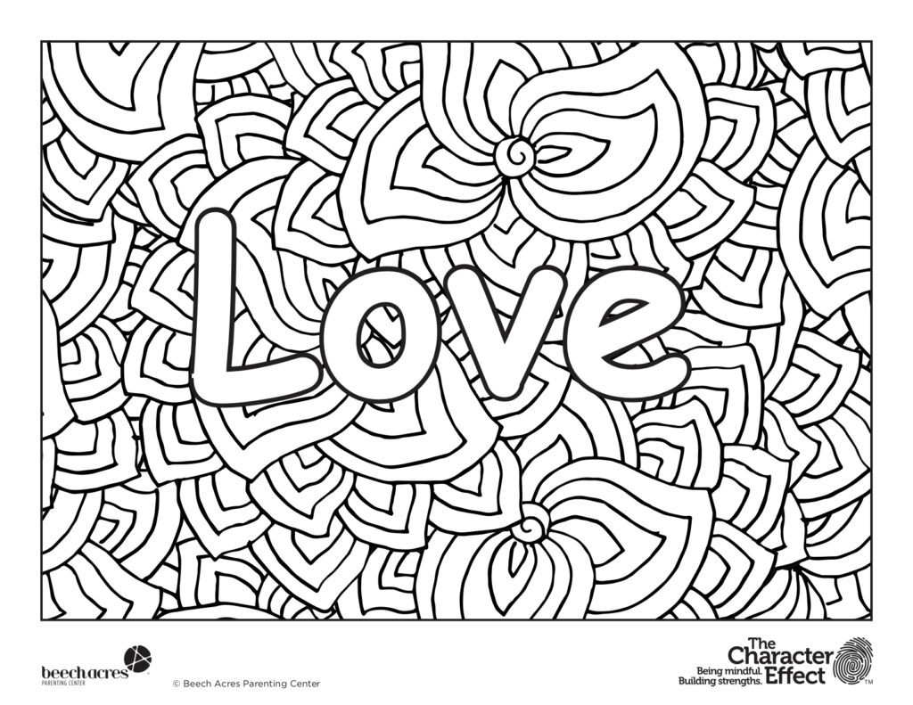 White coloring sheet with the word love