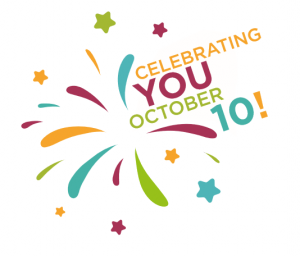 White celebrating you October 10 graphic