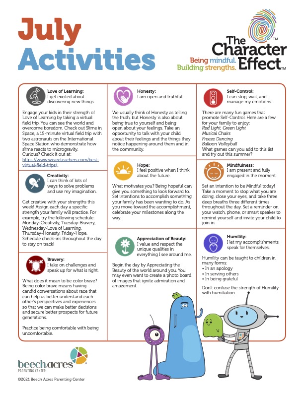 July Activities from The Character Effect™!