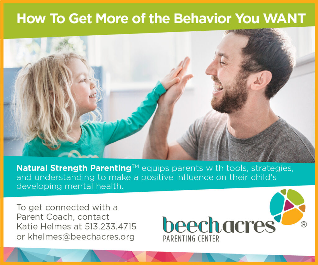 Info graphic with information about Natural Strength Parenting and a photo of a father and child high fiving