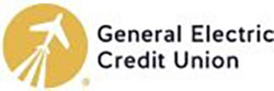 White banner graphic for General Electric Credit Union with a yellow logo with a white airplane in it