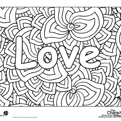White coloring sheet with the word love