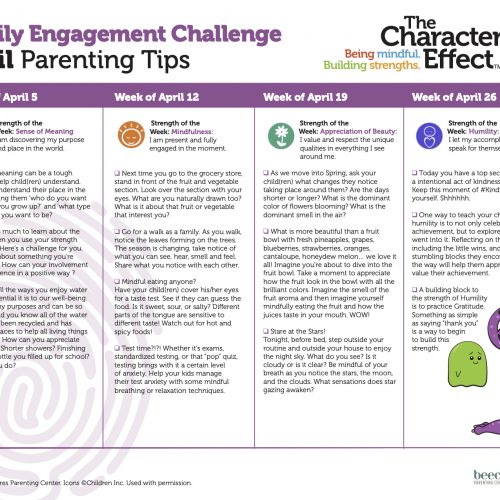 White and purple April Parenting Tips graphic