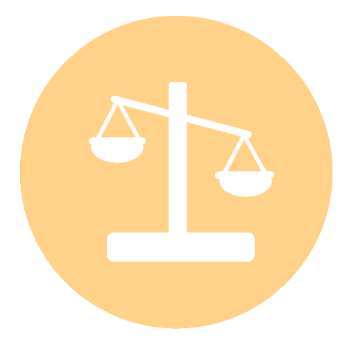 Orange circular graphic with a white tipping scale icon